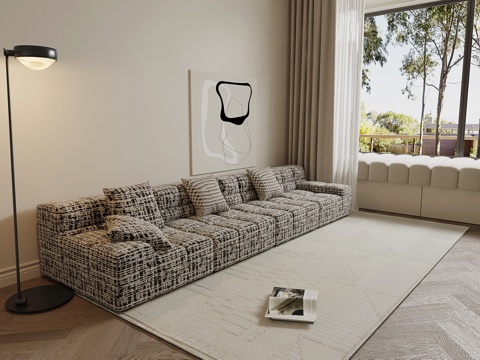 现代布艺沙发 多人休闲沙发su模型