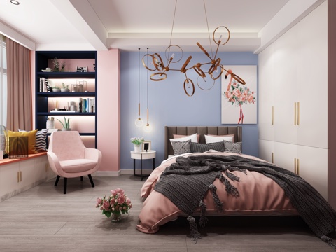  现代女儿房 沙发 书柜3d模型 