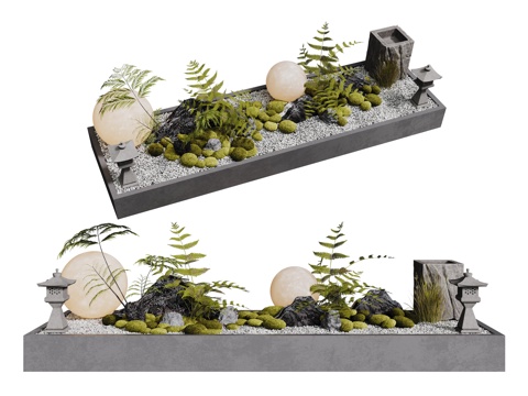  现代室内景观 景观小品 月球灯 石子 苔藓3d模型 