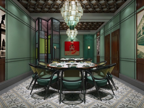  中式民国风 餐饮 包厢 火锅 桌子 椅子3d模型 