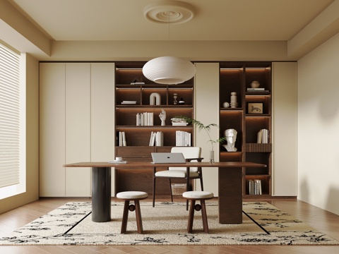 中古书房 书柜 书桌椅su模型