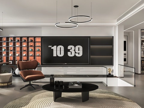  现代客餐厅 开放厨房3d模型 