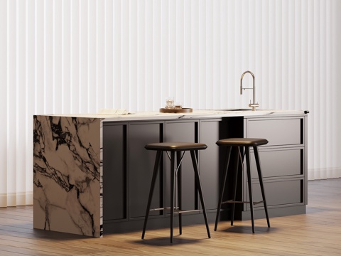 现代意式吧台 吧凳 开放式餐桌椅su模型