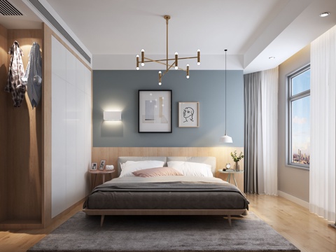  北欧轻奢卧室 床头挂画小吊灯3d模型 