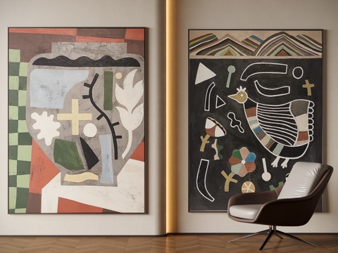 现代中古风装饰画su模型