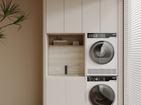 现代简约洗衣机柜 阳台柜su模型