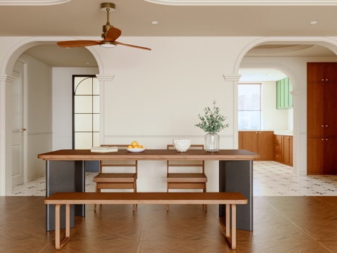  中古风餐厅 餐桌椅3d模型 