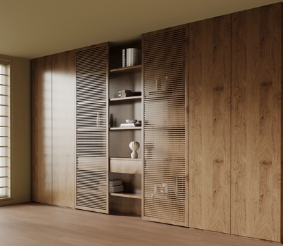 现代中古风书柜 实木置物柜su模型