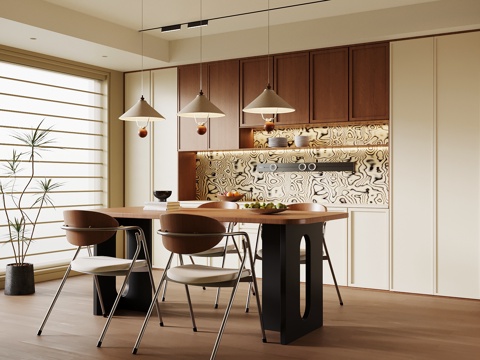 中古餐厅 餐桌椅 酒柜 餐边柜su模型