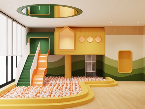  淘气堡滑梯组合 幼儿园滑梯 海洋球池  多功能室 体能锻炼室3d模型 