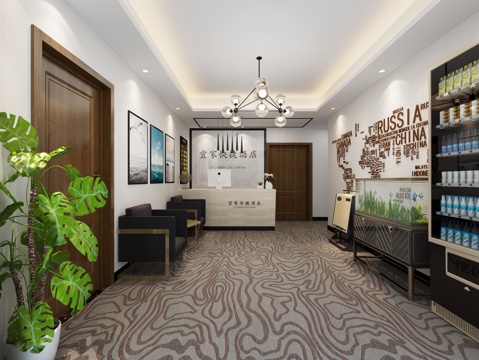  现代主题酒店前台3d模型 