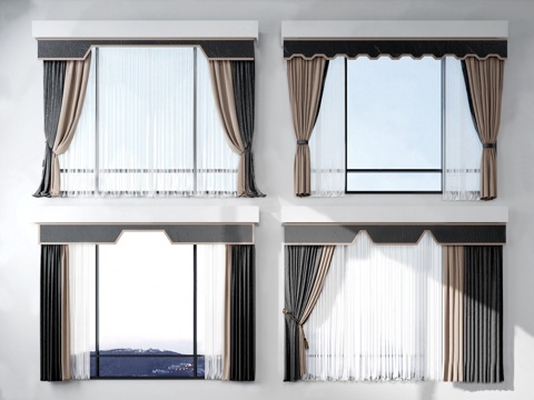  现代轻奢窗帘组合3d模型 