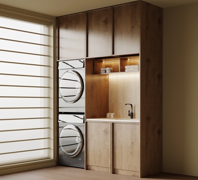 中古风洗衣机柜 阳台柜su模型