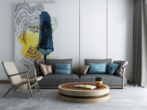  后现代沙发茶几组合 现代北欧样板间客厅3d模型 