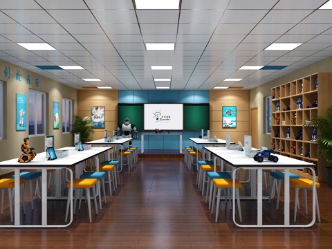  现代创客空间实验室 学校教室 创客教室 小学教室 实验室3d模型 