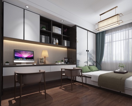  新中式次卧书房榻榻米3d模型 