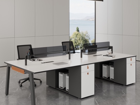 现代办公室 办公桌椅 职员桌 员工桌 公共办公区 简约办公桌3d模型