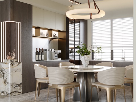 现代餐厅 餐桌椅 酒柜 餐边柜su模型