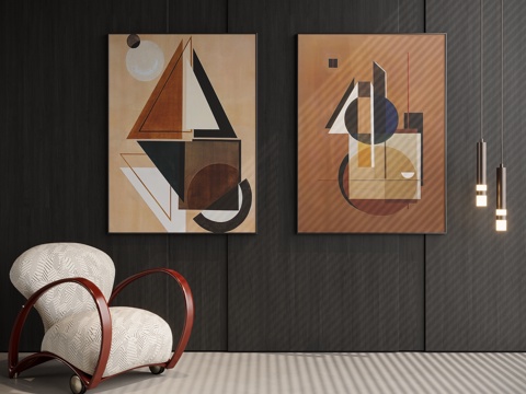 现代中古风装饰画su模型