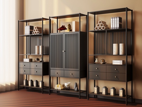 新中式博古架 法式博古架su模型