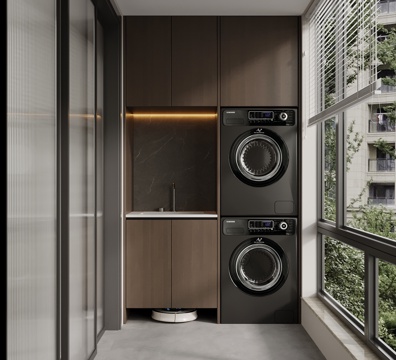 现代意式洗衣机柜 阳台柜su模型