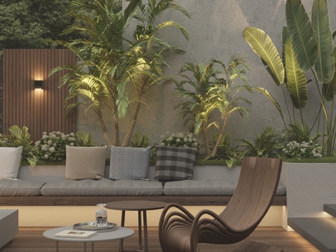  现代暗黑系 古典庭院花园景观 柚木休闲椅 摇椅 休闲卡座组合3d模型 