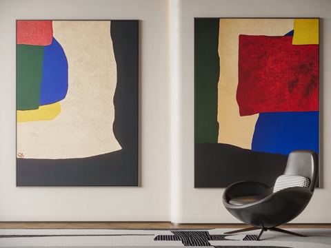 现代中古风装饰画su模型