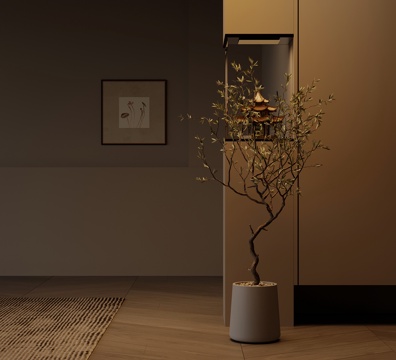 现代中古风绿植su模型