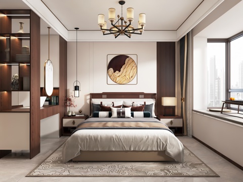  新中式卧室 衣柜 梳妆台3d模型 