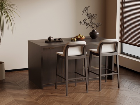 新中式岛台 吧台 餐桌椅su模型