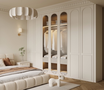 法式奶油风衣柜su模型