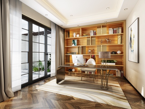 简欧现代书房3d模型 