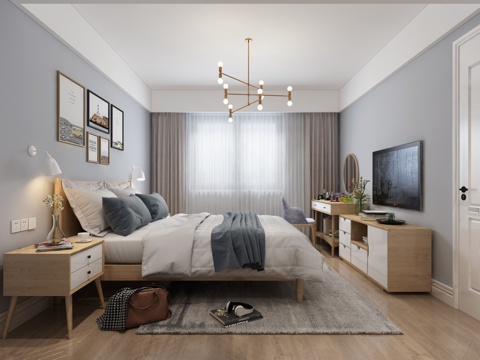  北欧卧室主人房3d模型 