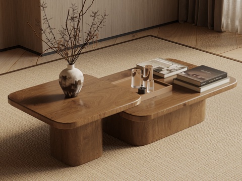  现代中古风茶几 实木茶几3d模型 