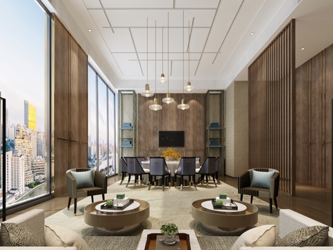  新中式酒店餐厅包厢3d模型 