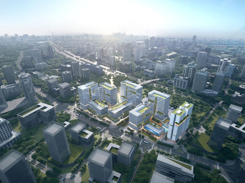 现代智能制造产业园 园区建筑 办公楼建筑 产业园鸟瞰su模型