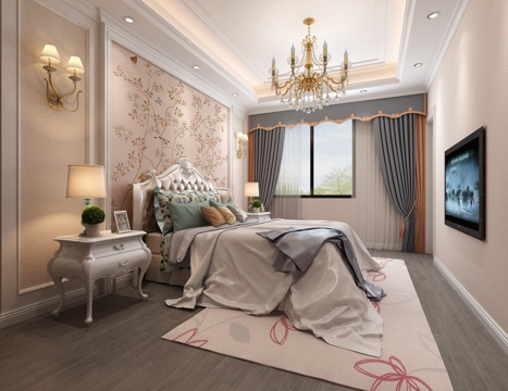  简欧女儿房 窗帘壁灯3d模型 