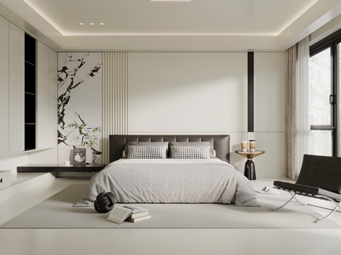 现代极简卧室 主卧 双人床 衣柜3d模型