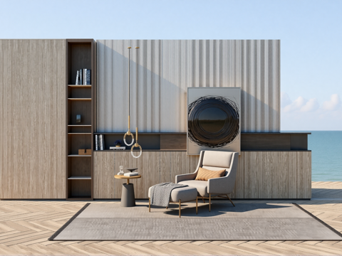 现代单椅边几组合 边几 摆件 背景墙su模型