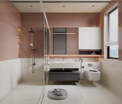  现代卫生间 干湿分离卫生间 淋浴花洒 洗手盆 浴室柜 马桶3d模型 