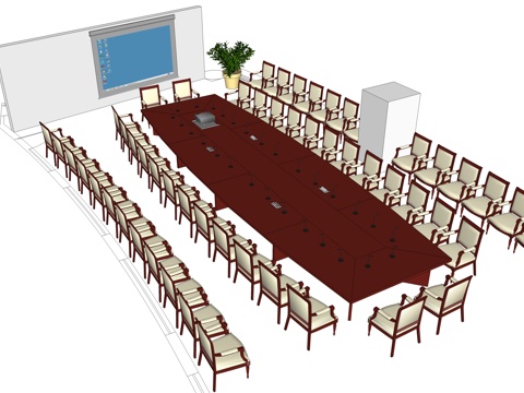 会议桌 办公家具 会议台 会议椅su模型