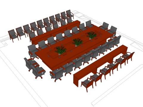 会议桌 办公家具 会议台 会议椅su模型
