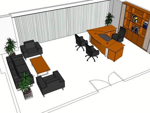 班台桌 办公桌 沙发 茶几 办公椅 文件柜su模型