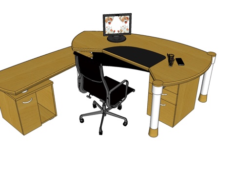 班台桌 办公桌 办公椅 办公家具su模型