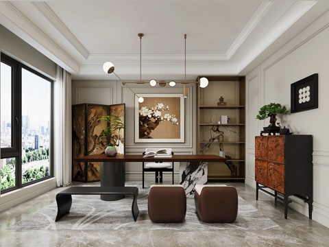  法式复古书房 法式书房 复古书房 复古书桌3d模型 