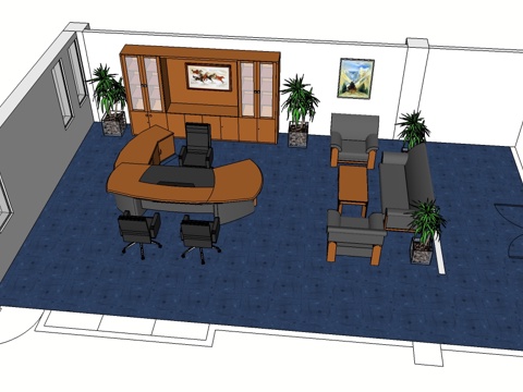 班台桌 办公桌 沙发 茶几 文件柜 办公家具 办公椅su模型