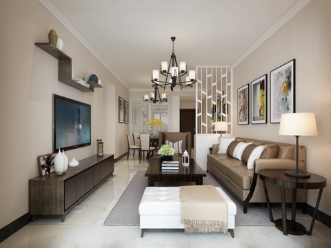  现代客厅餐厅3d模型 