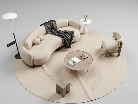 沙发茶几组合su模型