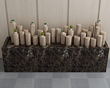 新中式装饰木头 装饰品 绿植 盆栽 摆件3d模型