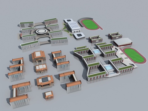 学校 教学楼 行政楼 体育馆 体育场su模型